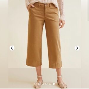 Garnet Hill Women's Wide Leg Chino Pant Low Rise Cotton Brown Size 12